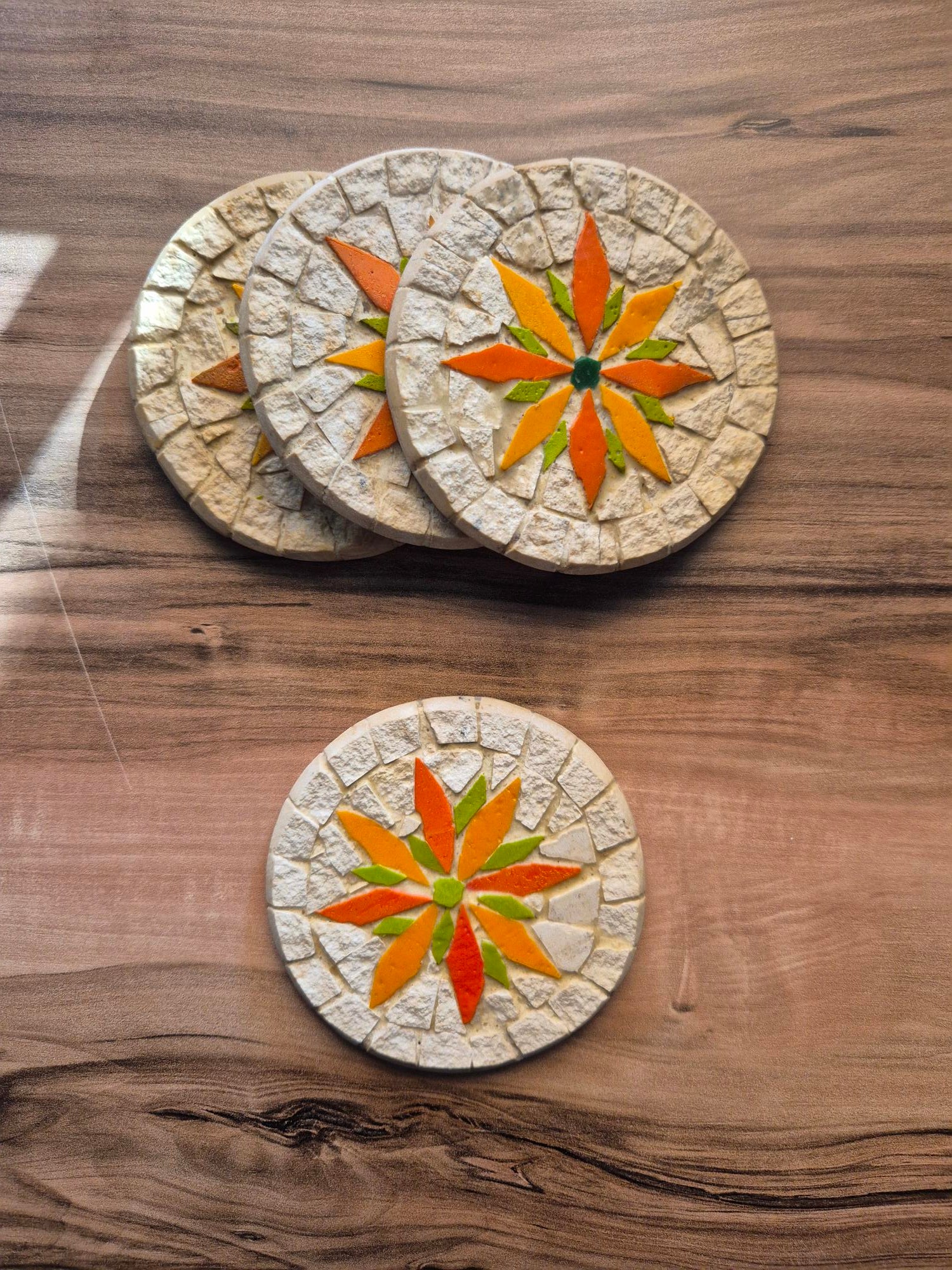 Set of 4 Handmade Coasters โ Marble Coaster Set with Mosaic Artwork