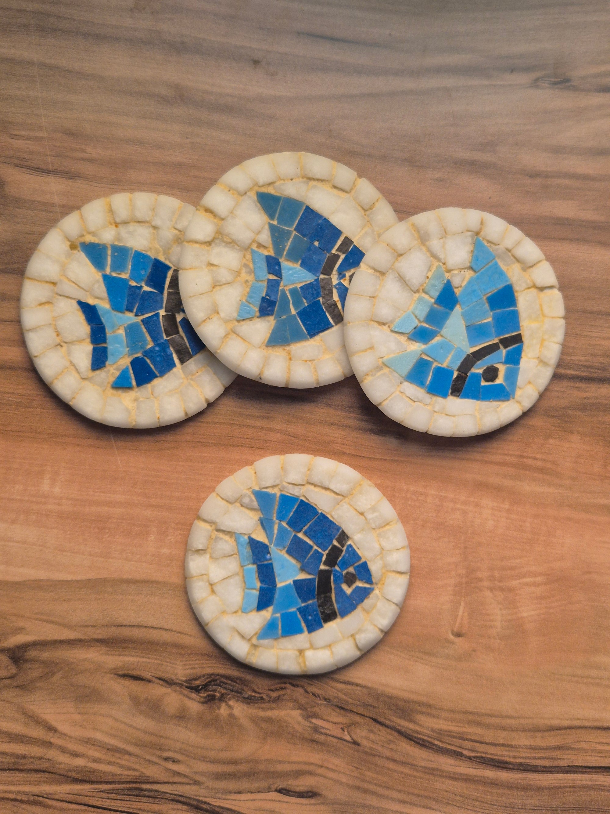 Set of 4 Handmade Coasters – Marble Coaster Set with Mosaic Artwork