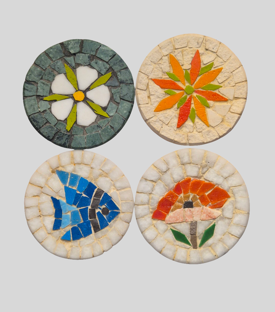 Set of 4 Handmade Coasters – Marble Coaster Set with Mosaic Artwork & Decorative Coasters