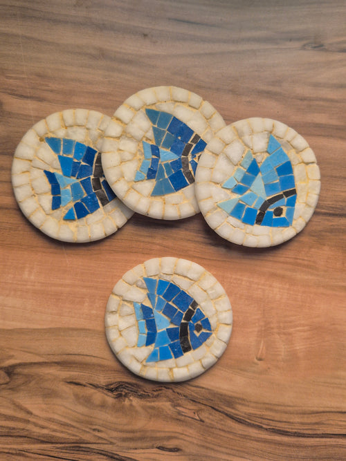 Set of 4 Handmade Coasters – Marble Coaster Set with Mosaic Artwork
